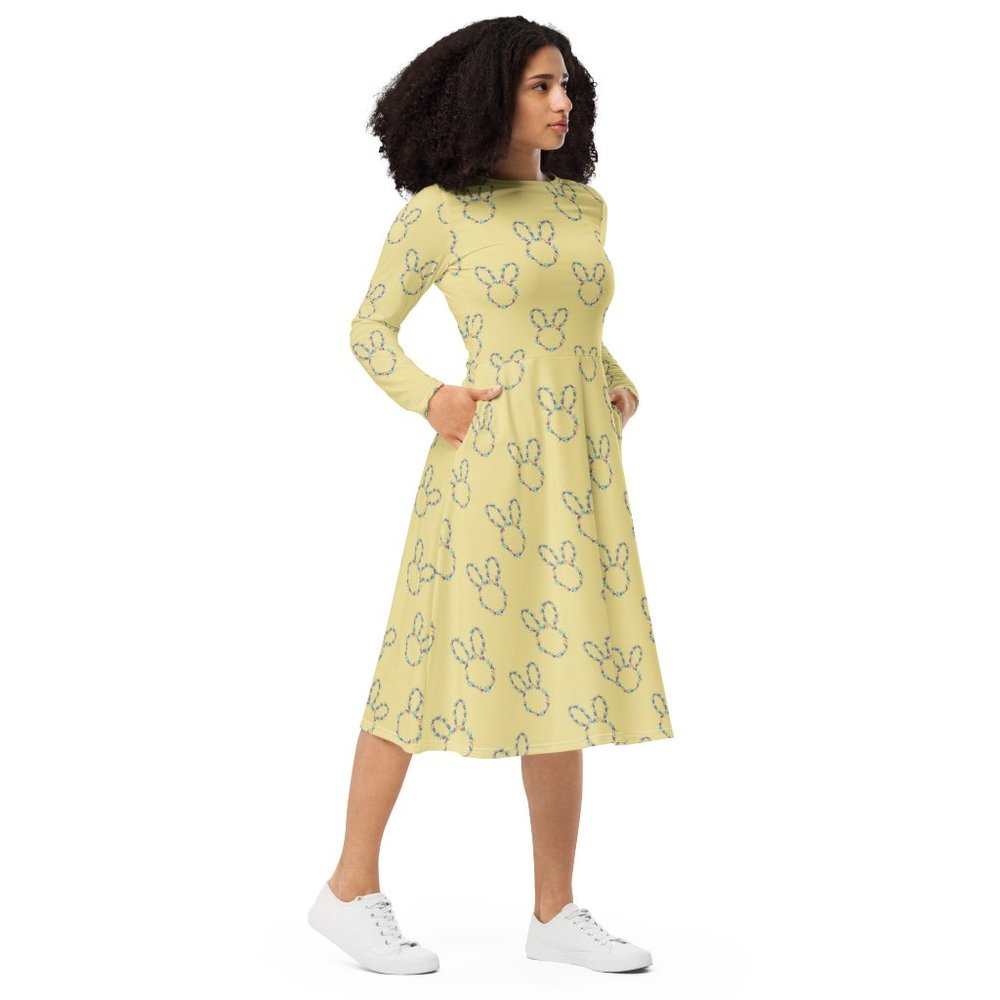 Floral Easter Bunny Pin Up Long Sleeve Dress